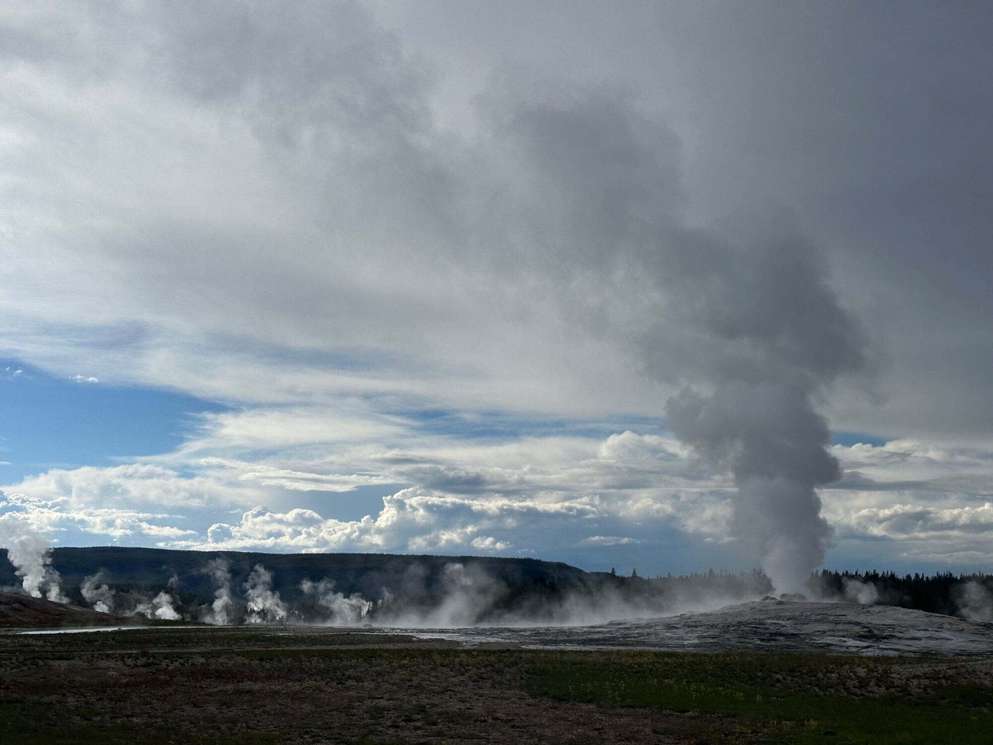 The eruption of Old Faithful is truly incredible.After a few little splurts eruptions typically reach between 106 and 184 feet and thousands of gallons of water are spewed upward reminiscent of a firework display. Incredible experience.