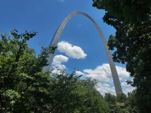 A tram transports visitors from the base to an observation deck located at the top of the arch. There are 5 miles of walking paths throughout the park with ponds, gardens and an educational interactive museum.